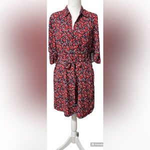 NWT New York & Company Red & Navy Floral Dress Size Small